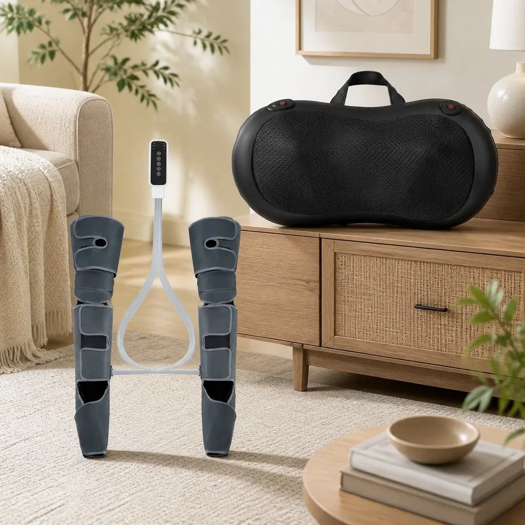 Leg Foot Massager Bundle Air Compression Shiatsu Neck Massager with Heat Portable Use