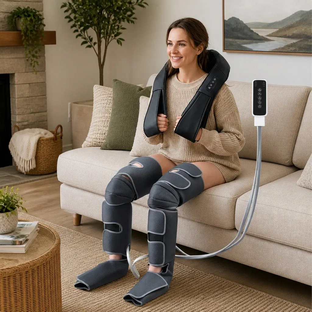 Leg Massager Neck Massager Black Heating Adjustable Intensity Air Compression Shiatsu Relaxation