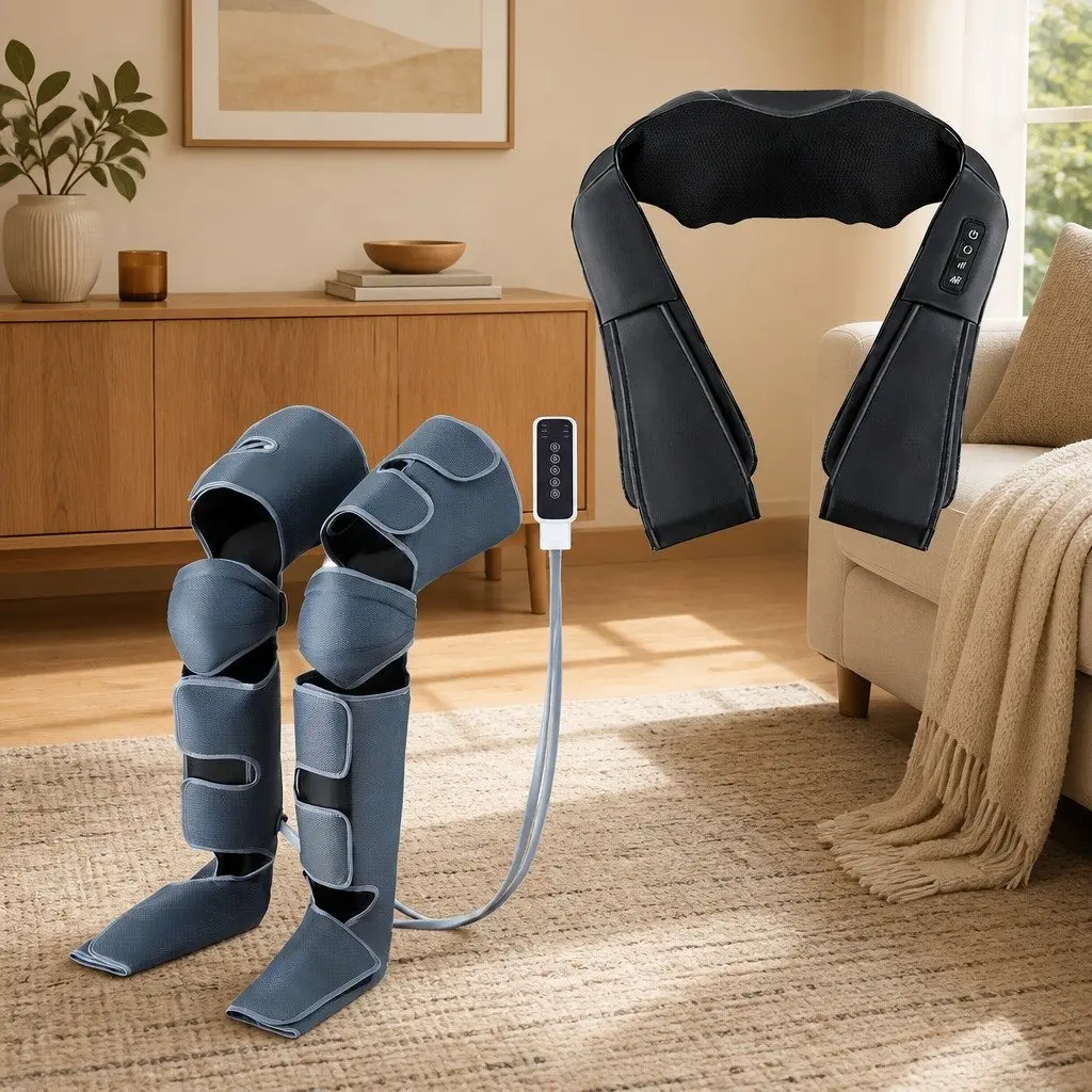 Leg Massager Neck Massager Black Heating Adjustable Intensity Air Compression Shiatsu Relaxation