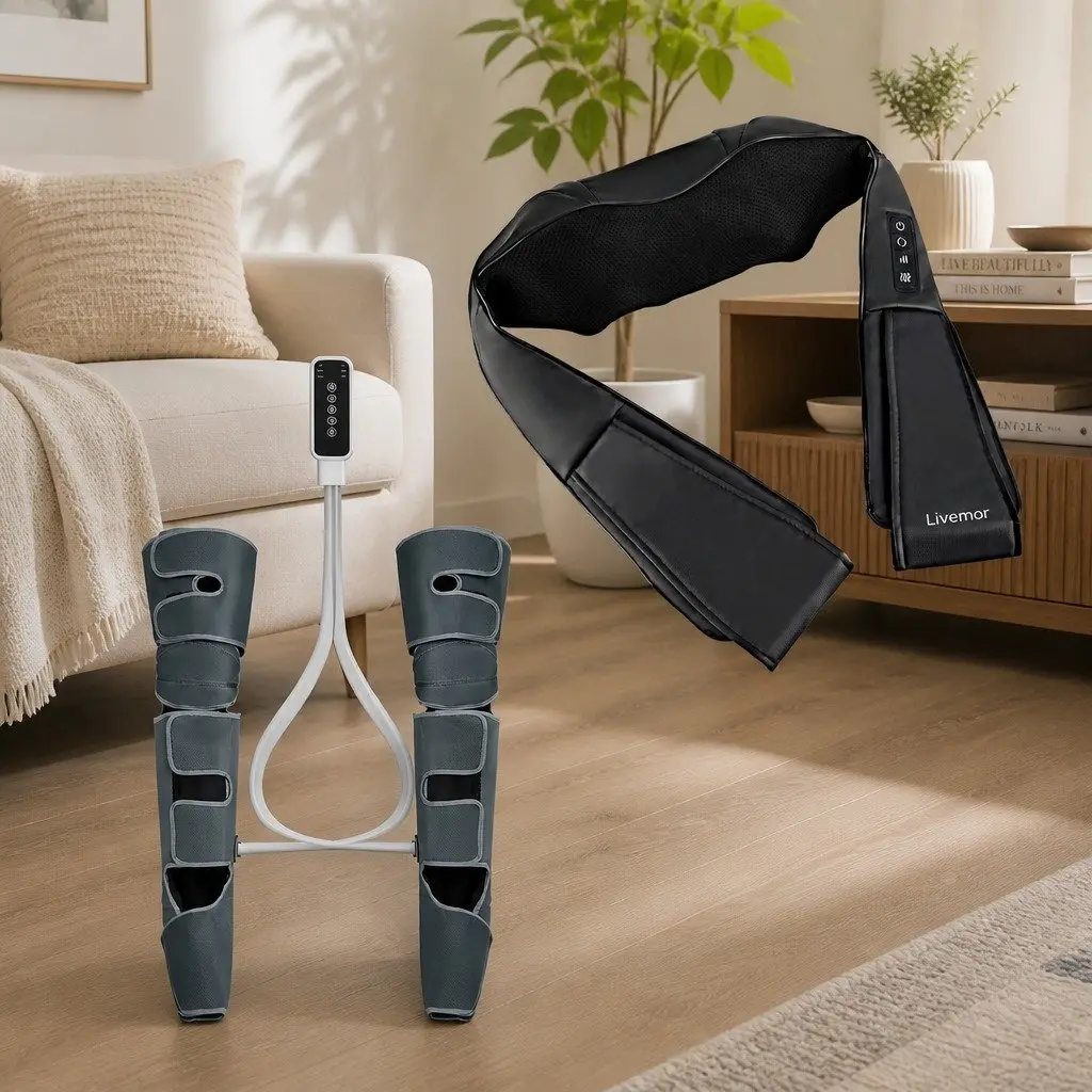 Leg Massager Neck Massager Black Heating Adjustable Intensity Air Compression Shiatsu Relaxation