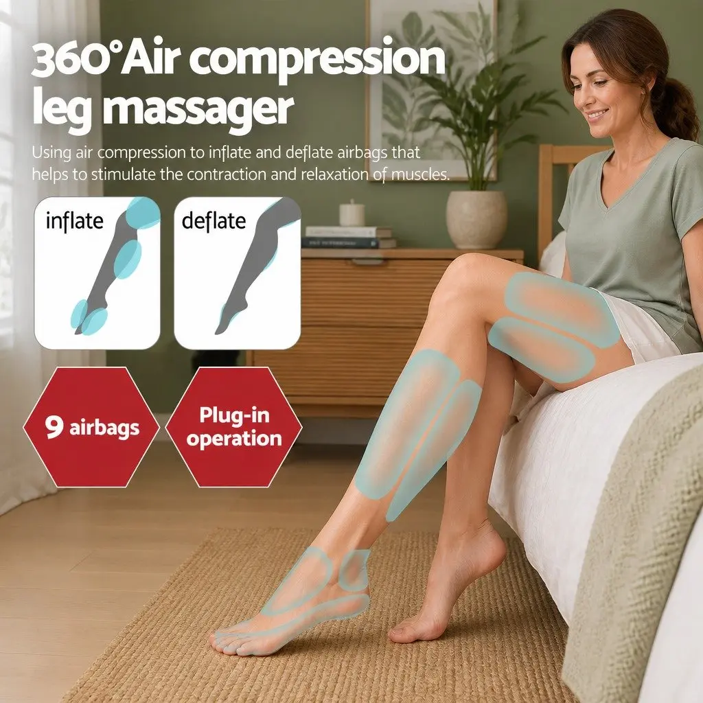 Leg Massager Neck Massager Black Heating Adjustable Intensity Air Compression Shiatsu Relaxation