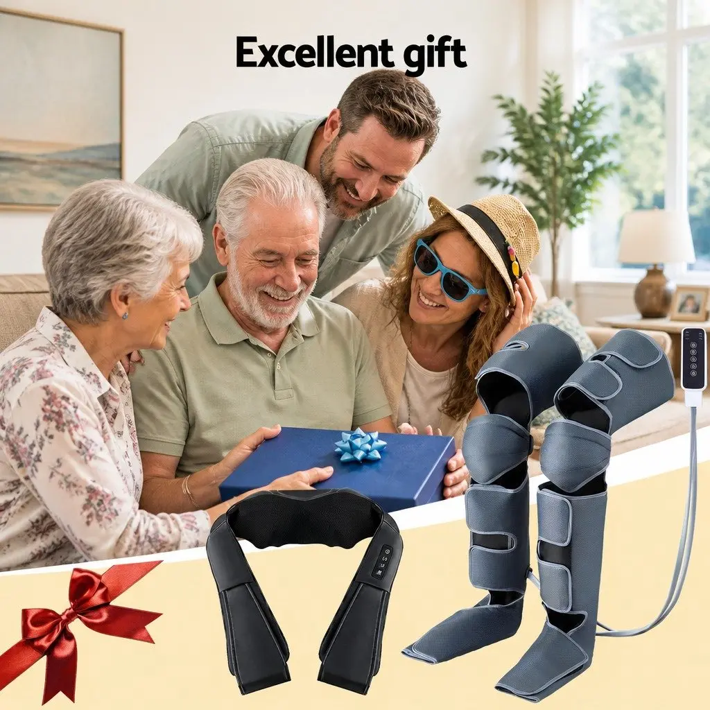 Leg Massager Neck Massager Black Heating Adjustable Intensity Air Compression Shiatsu Relaxation