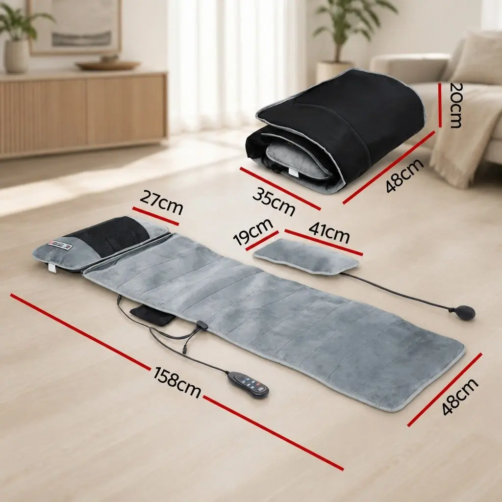 Electric Massage Mat Grey 158cm 10 Motors Vibration Heating Neck Back Relaxation