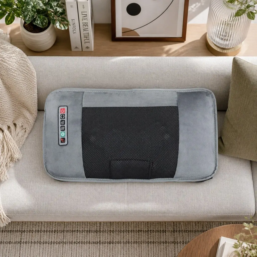 Electric Massage Mat Grey 158cm 10 Motors Vibration Heating Neck Back Relaxation