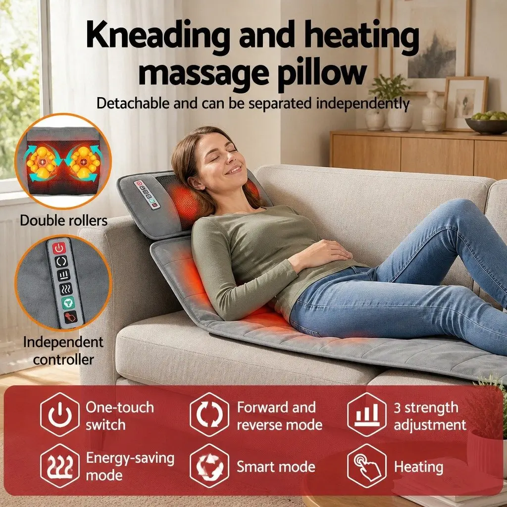 Electric Massage Mat Grey 158cm 10 Motors Vibration Heating Neck Back Relaxation