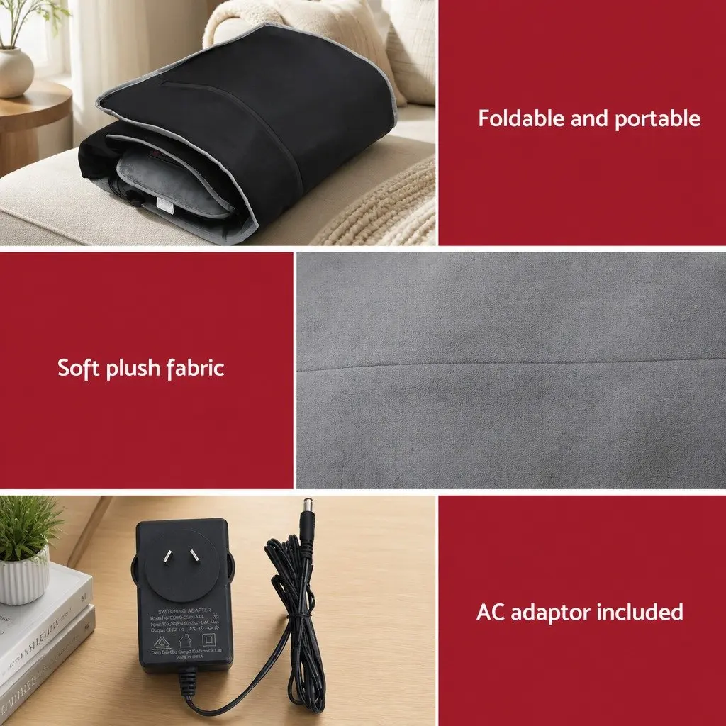 Electric Massage Mat Grey 158cm 10 Motors Vibration Heating Neck Back Relaxation