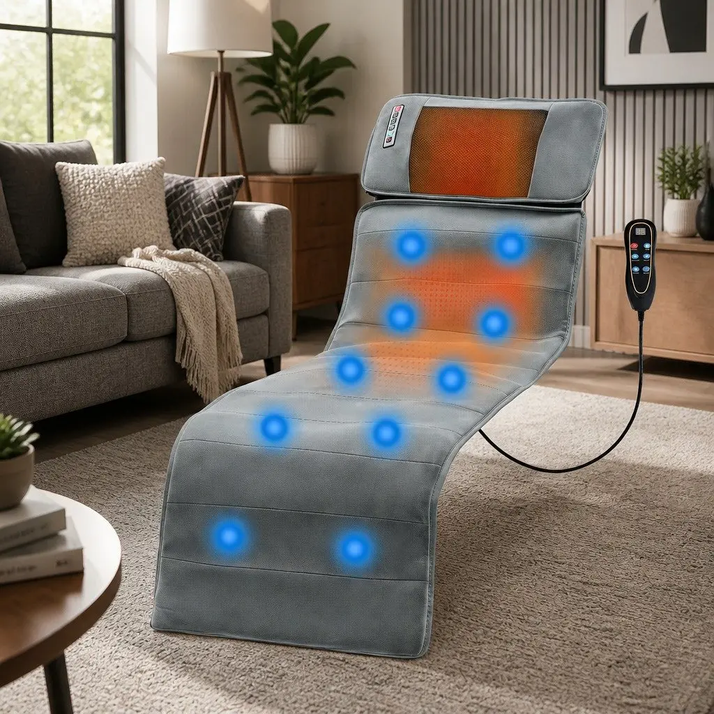Electric Massage Mat Grey 158cm 10 Motors Vibration Heating Neck Back Relaxation