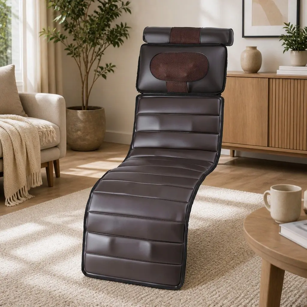 Full Body Massage Mat Brown 166cm Kneading Neck Foot Massager Heated Vibration Airbag