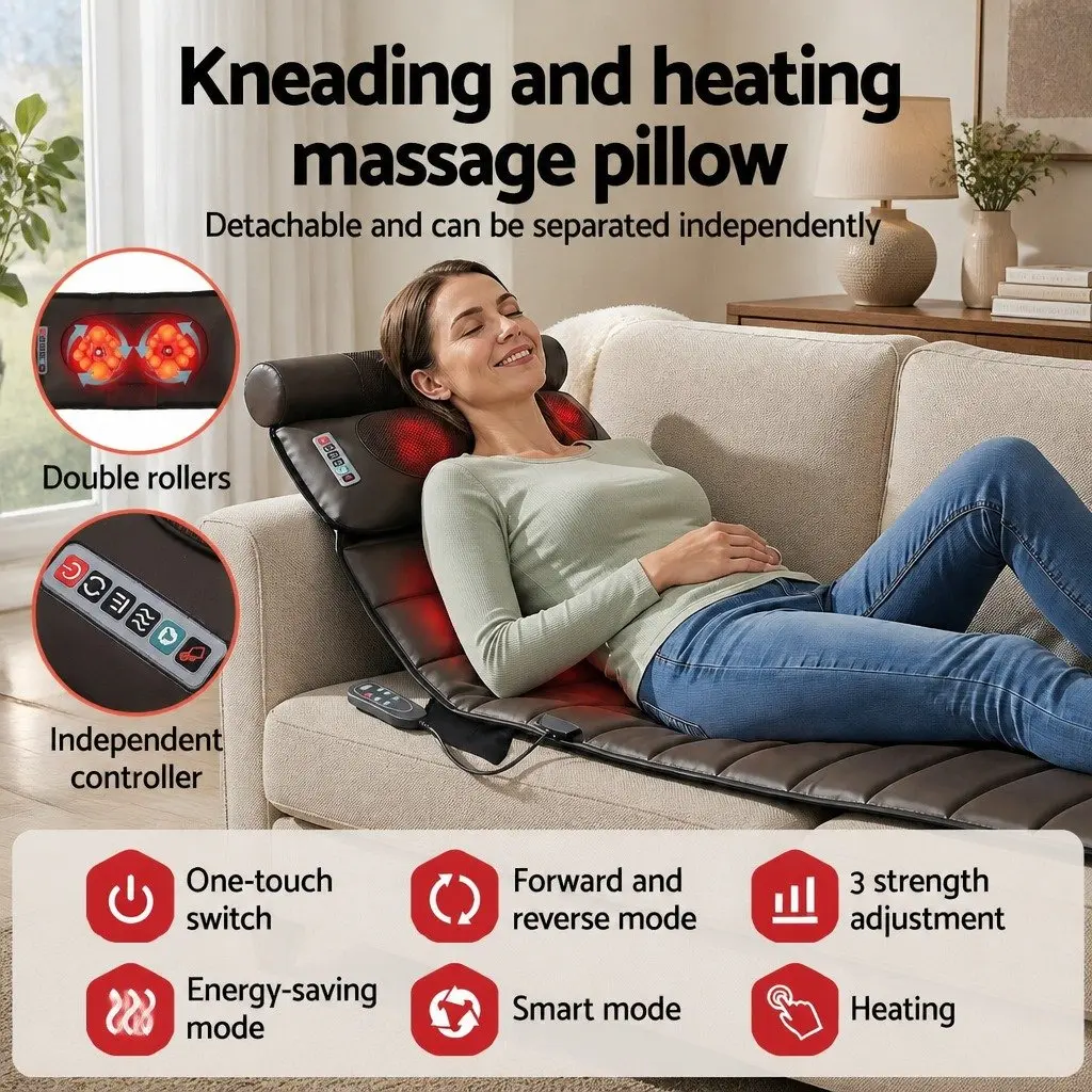 Full Body Massage Mat Brown 166cm Kneading Neck Foot Massager Heated Vibration Airbag