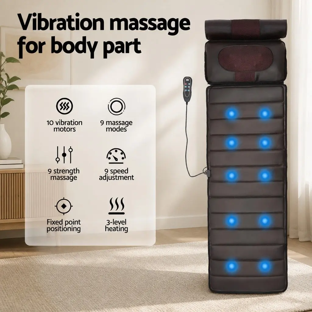 Full Body Massage Mat Brown 166cm Kneading Neck Foot Massager Heated Vibration Airbag