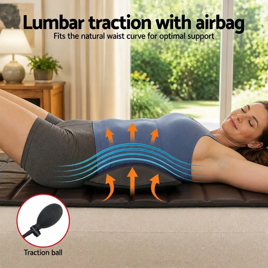 Full Body Massage Mat Brown 166cm Kneading Neck Foot Massager Heated Vibration Airbag