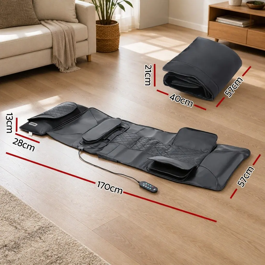Full Body Massage Mat Black 170cm Heated Kneading Neck Lumbar Airbag Stretch Vibration