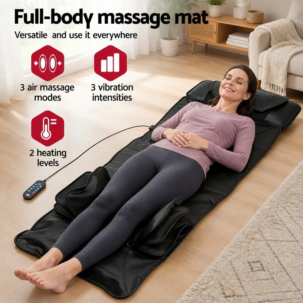 Full Body Massage Mat Black 170cm Heated Kneading Neck Lumbar Airbag Stretch Vibration