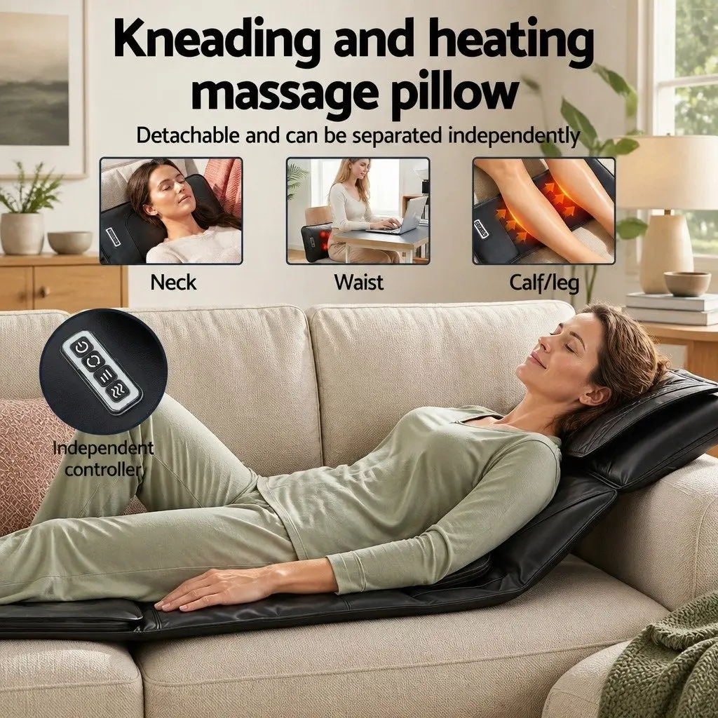 Full Body Massage Mat Black 170cm Heated Kneading Neck Lumbar Airbag Stretch Vibration