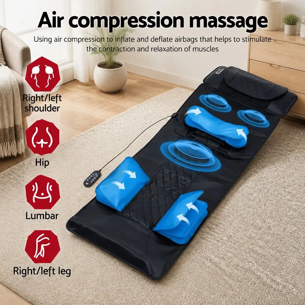 Full Body Massage Mat Black 170cm Heated Kneading Neck Lumbar Airbag Stretch Vibration