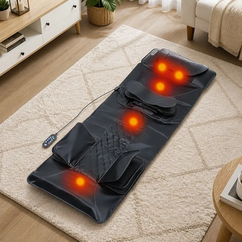 Full Body Massage Mat Black 170cm Heated Kneading Neck Lumbar Airbag Stretch Vibration