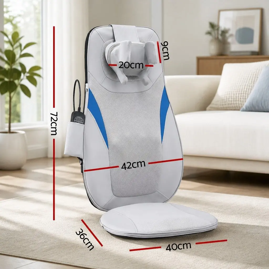 Full Back Massage Cushion Grey 3D Kneading Heating Vibration Seat Pad