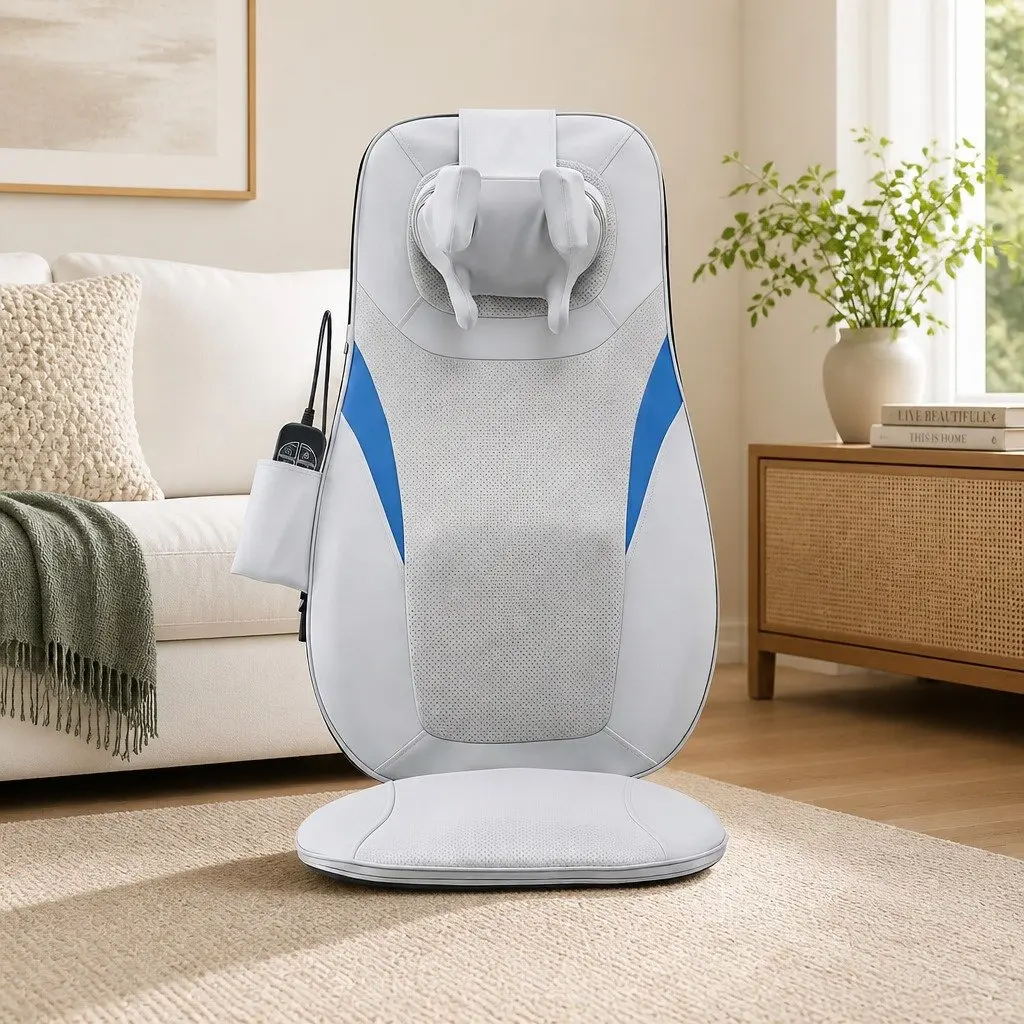 Full Back Massage Cushion Grey 3D Kneading Heating Vibration Seat Pad