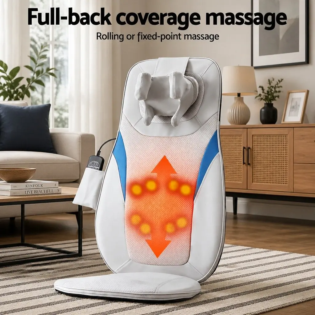 Full Back Massage Cushion Grey 3D Kneading Heating Vibration Seat Pad