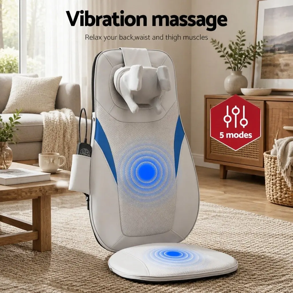Full Back Massage Cushion Grey 3D Kneading Heating Vibration Seat Pad