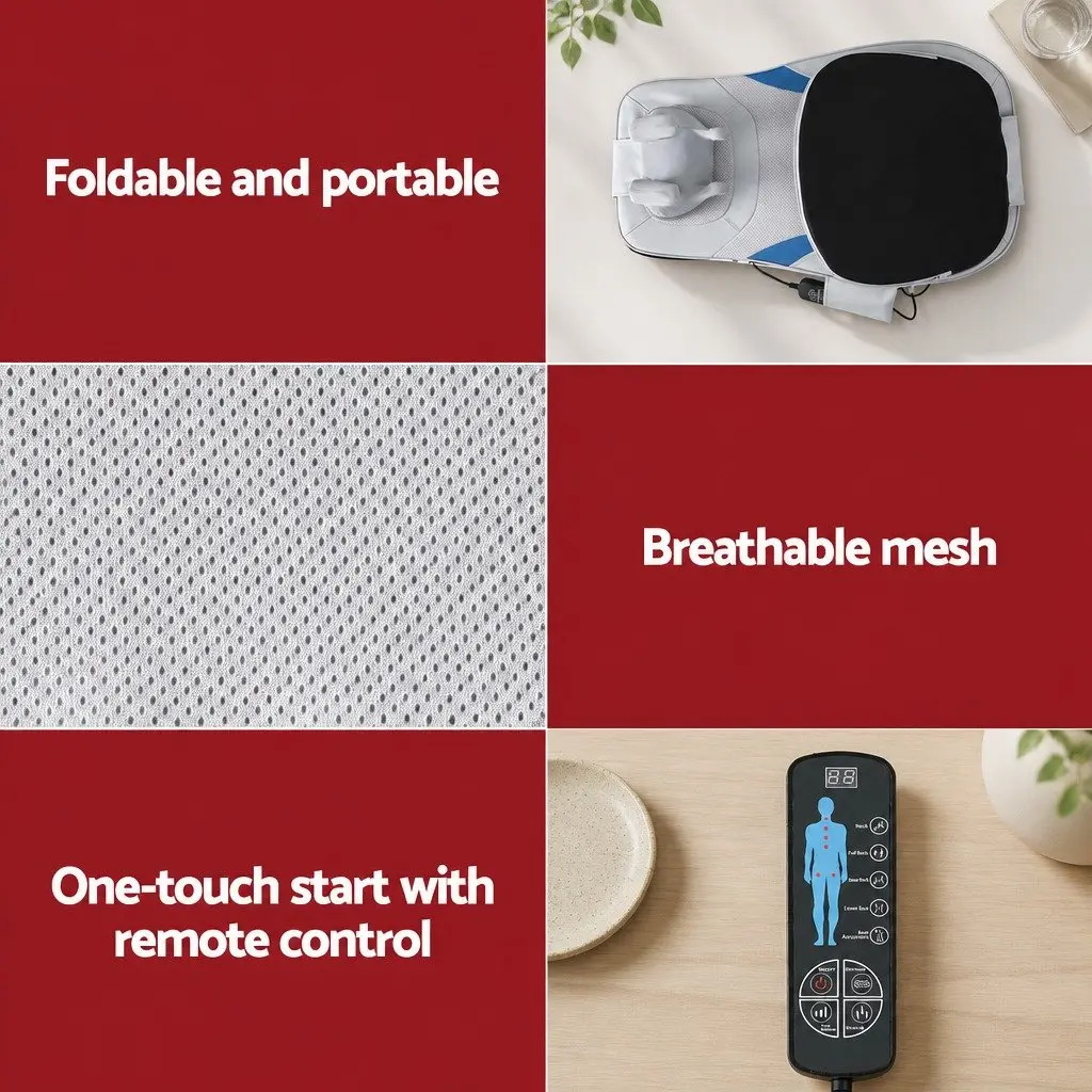 Full Back Massage Cushion Grey 3D Kneading Heating Vibration Seat Pad