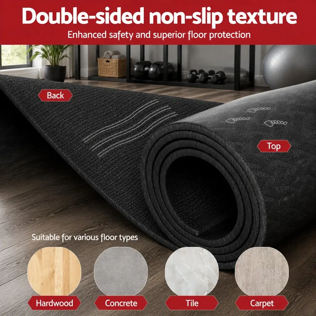Exercise Equipment Mat Black 1.8M 5mm Thick Double-Sided Anti-Slip Texture