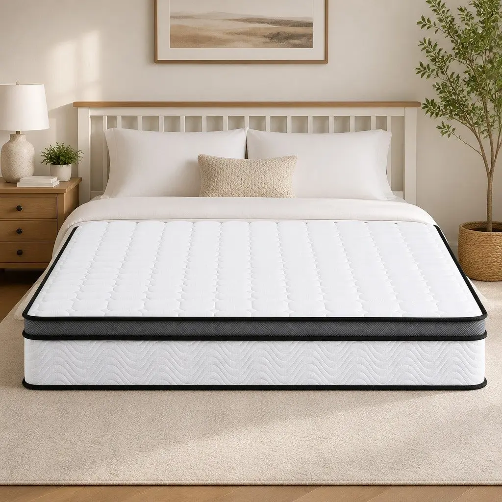 Queen Mattress White 25cm Medium Firm Cool Gel Memory Foam Bonnell Spring Support