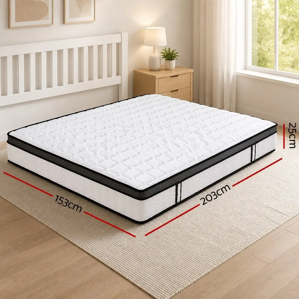 Queen Mattress White 25cm Medium Firm Cool Gel Memory Foam Bonnell Spring Support