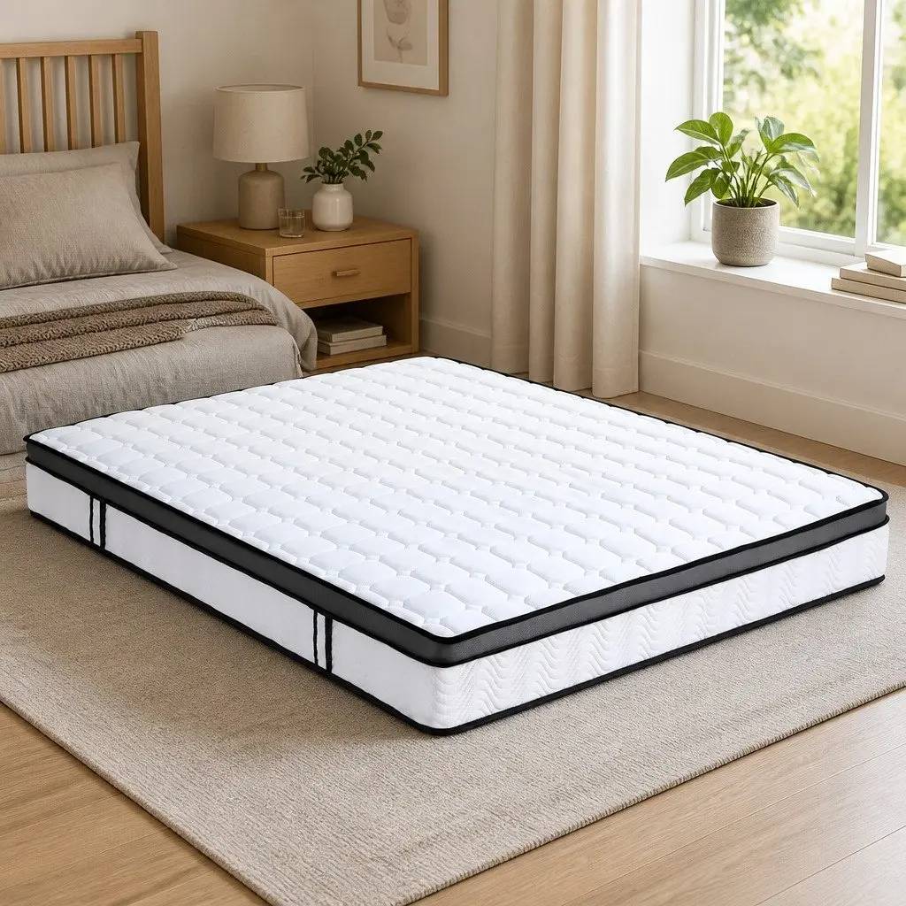 Queen Mattress White 25cm Medium Firm Cool Gel Memory Foam Bonnell Spring Support