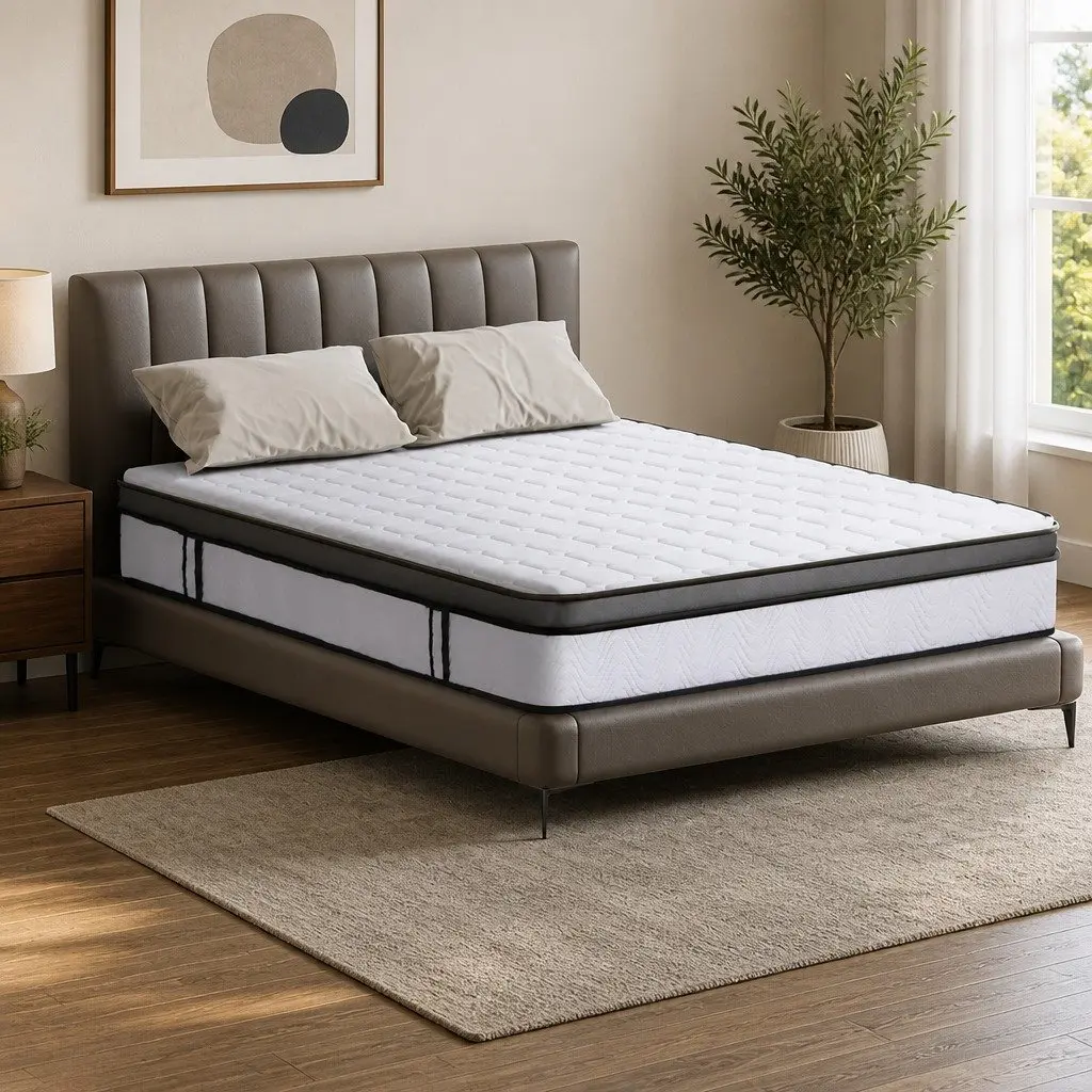 Queen Mattress White 25cm Medium Firm Cool Gel Memory Foam Bonnell Spring Support