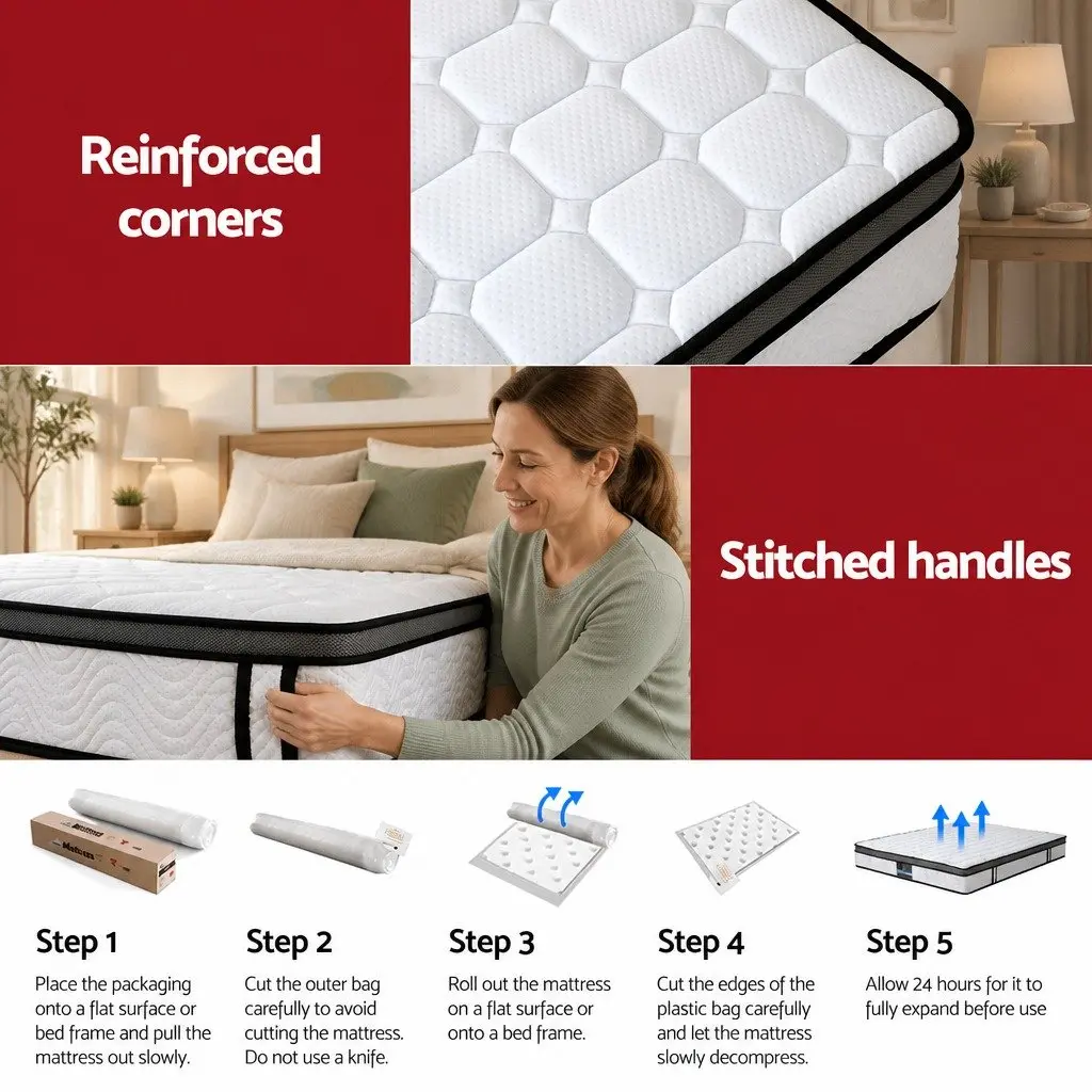 Queen Mattress White 25cm Medium Firm Cool Gel Memory Foam Bonnell Spring Support