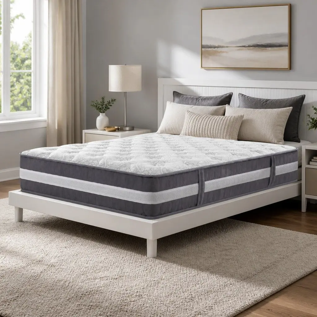 Double Mattress White Grey 30cm Pocket Spring Tight Top Medium Firmness Sleep Support
