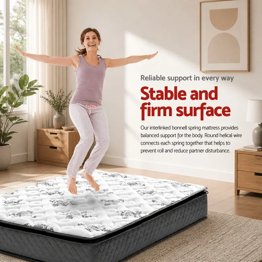 Single Mattress 24cm Pillow Top Medium Firm Bonnell Spring Coil System Grey