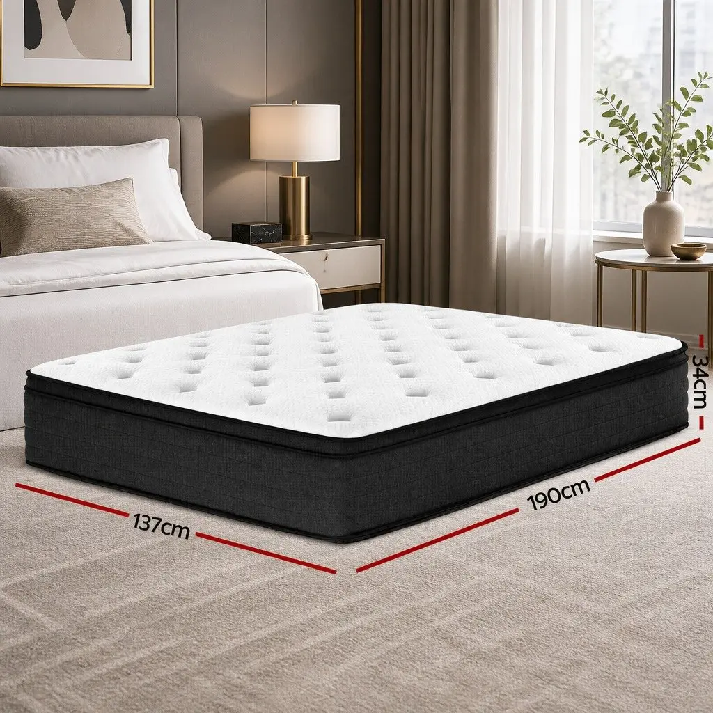 Double Mattress White 34cm Medium Firm Euro Top Pocket Spring Sleep Support