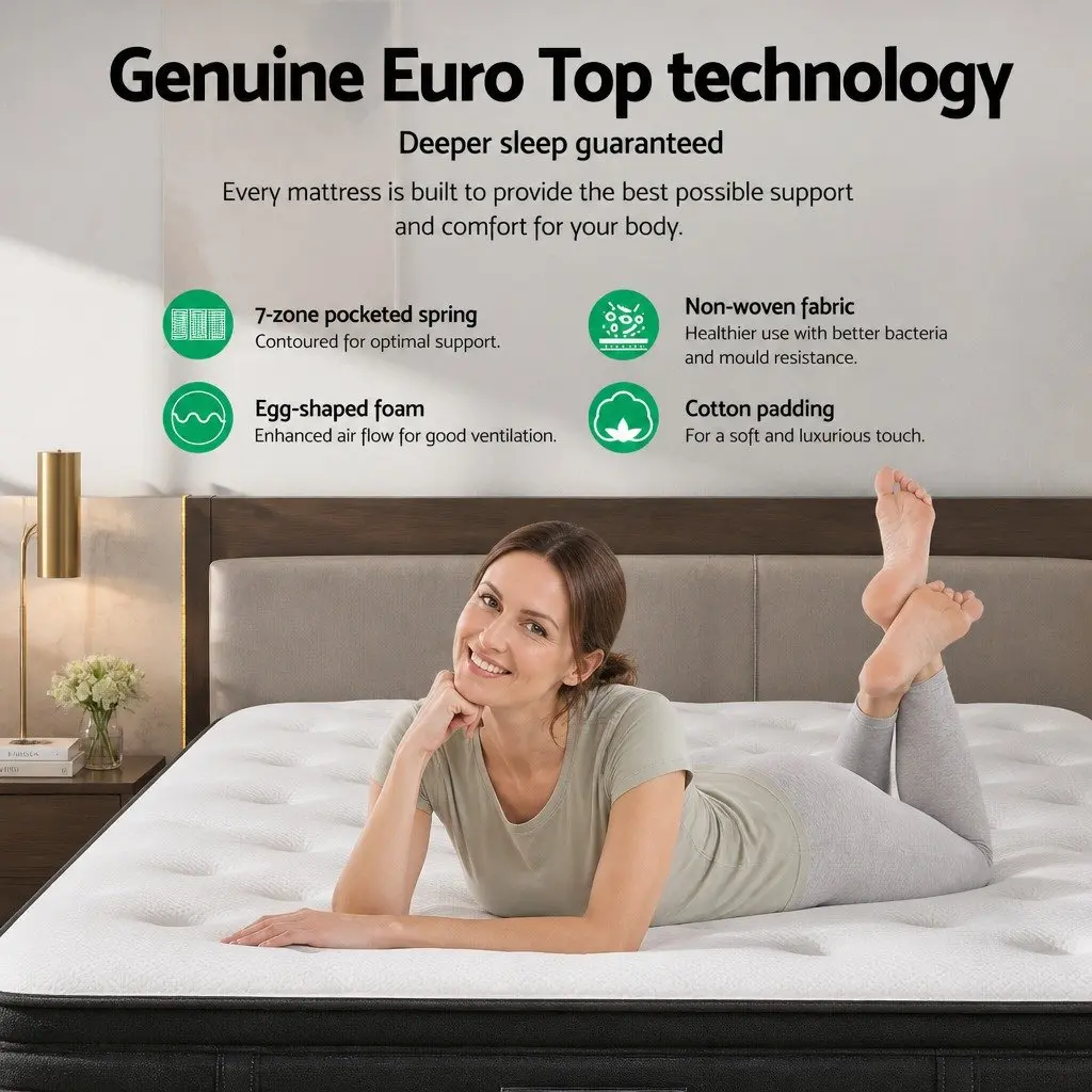 Double Mattress White 34cm Medium Firm Euro Top Pocket Spring Sleep Support