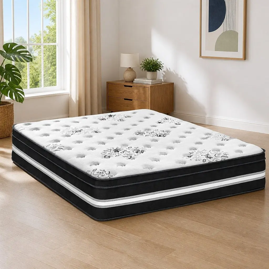 Queen Mattress White 34cm Euro Top Cool Gel Memory Foam Medium Firm Support Pocket Spring