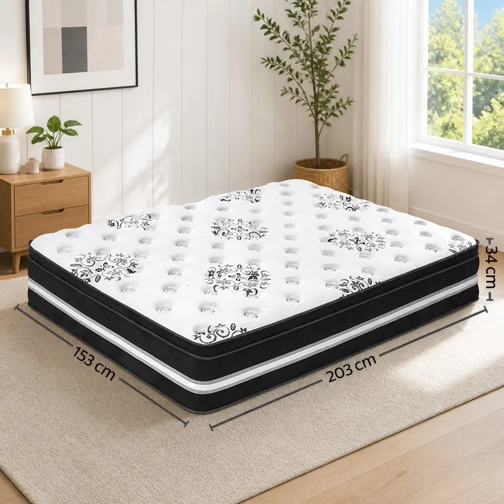 Queen Mattress White 34cm Euro Top Cool Gel Memory Foam Medium Firm Support Pocket Spring