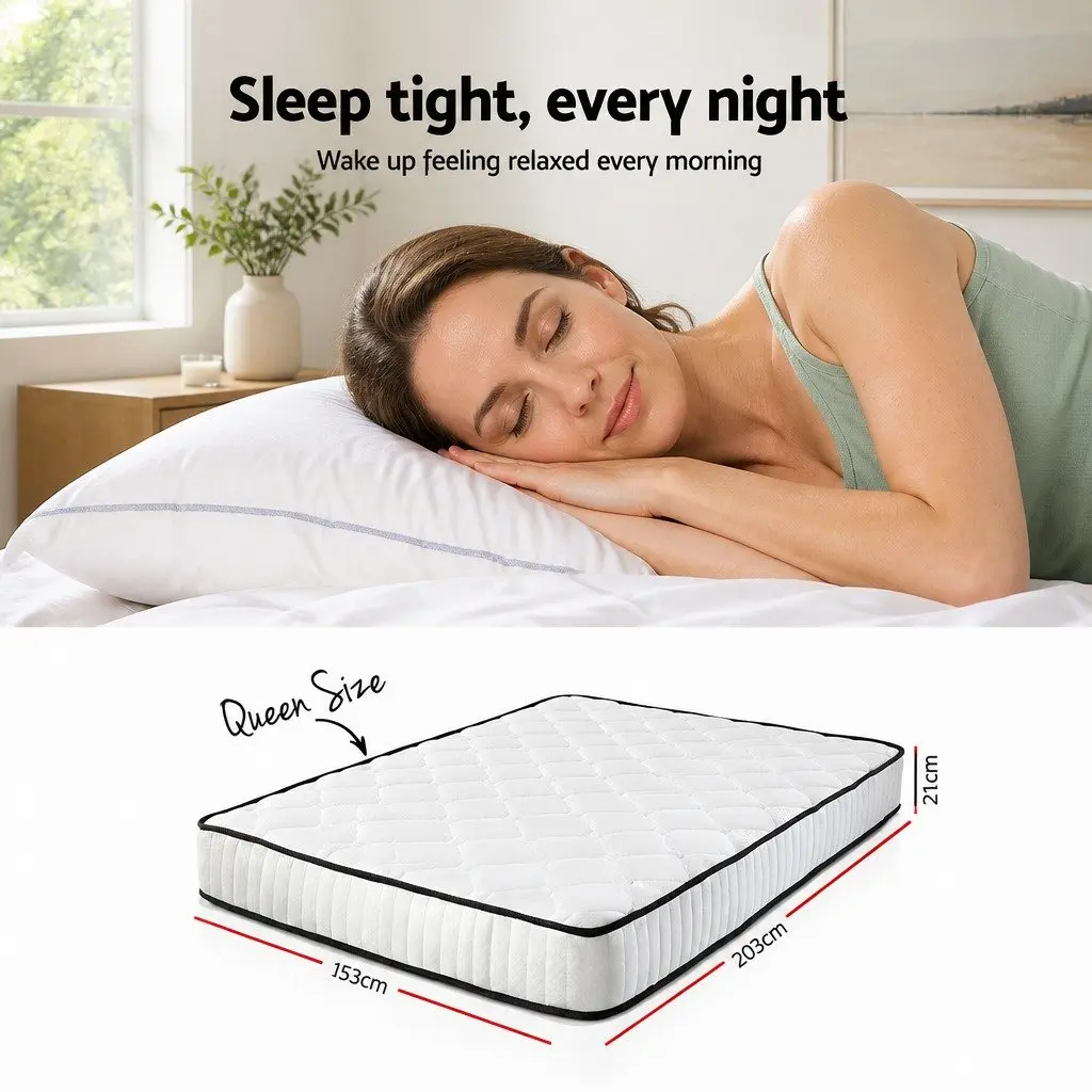 Queen Mattress White 21cm Tight Top Pocket Spring Medium Firmness