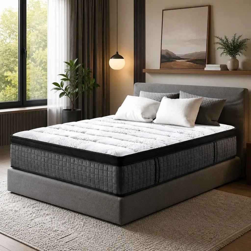Double Mattress White 34cm Euro Top 9 Zone Pocket Spring Latex Foam Medium Firm