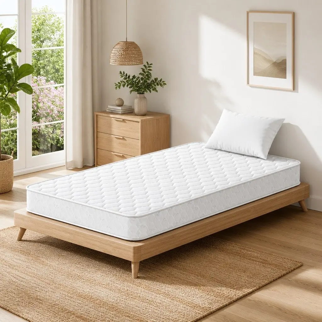 King Single Mattress White 13cm Medium Firm Bonnell Spring Tight Top