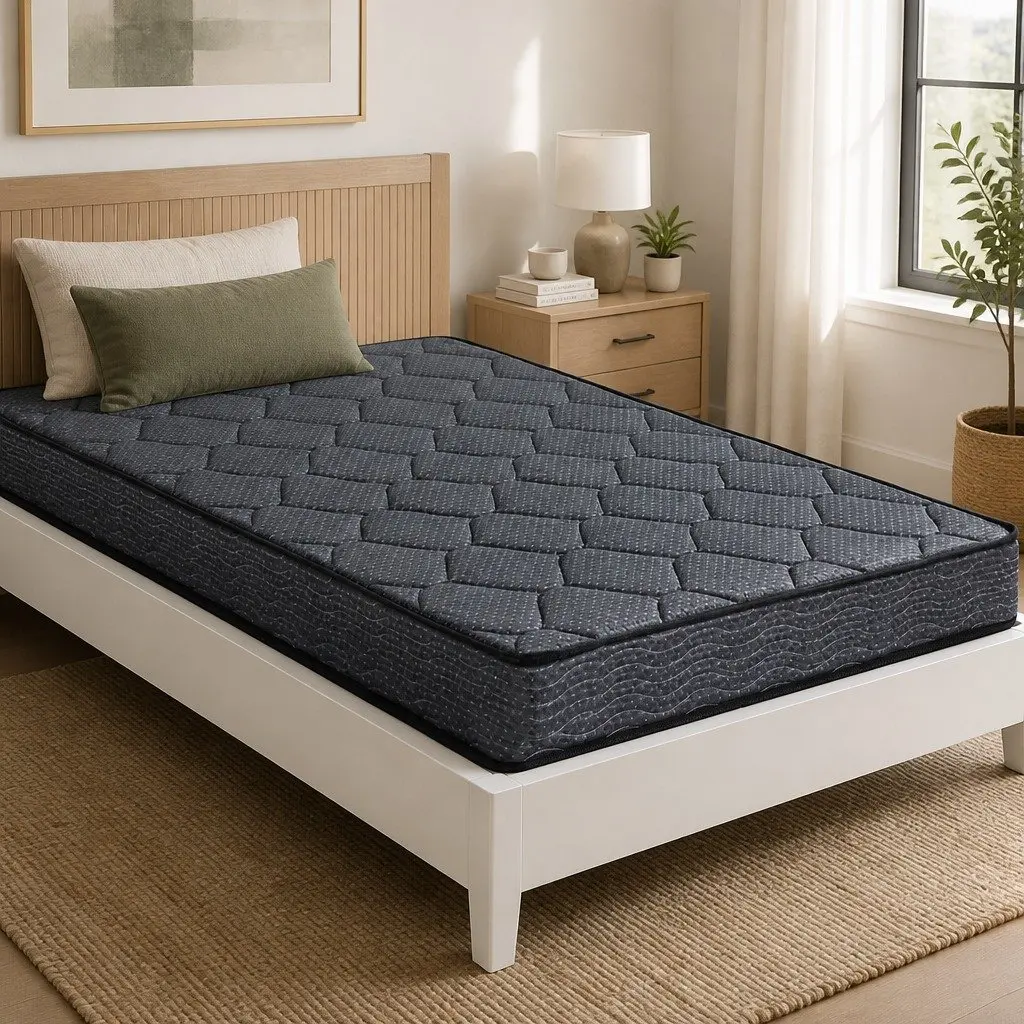 King Single Mattress Grey 16cm Tight Top Bonnell Spring Medium Firm