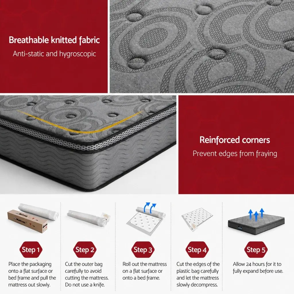Double Mattress Grey 26cm Euro Top Medium-Firm Support Pocket Spring