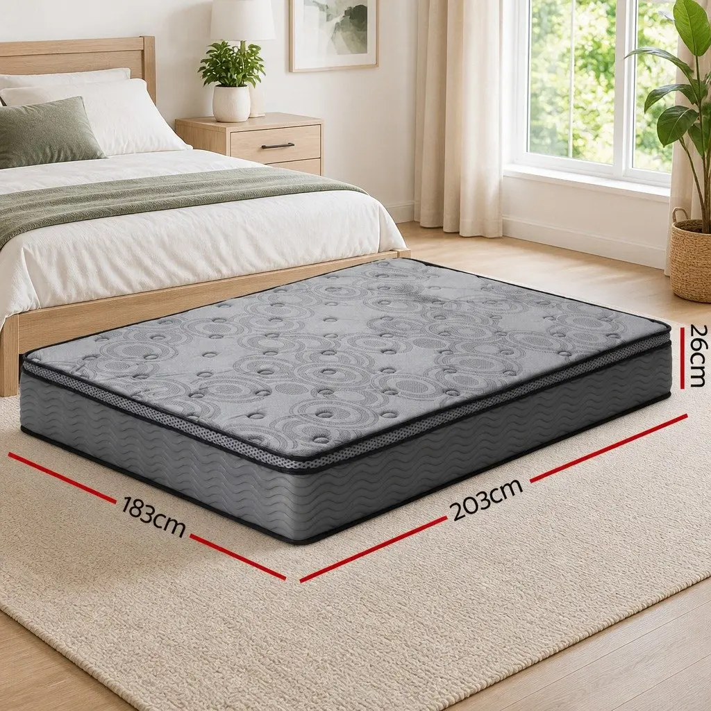 King Size Mattress Grey 26cm Euro Top Medium Firm Pocket Spring Memory Foam