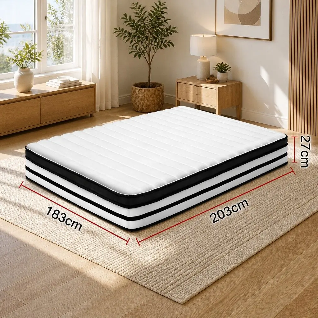 King Size Mattress White 27cm Plush Euro Top Pocket Spring Medium Firmness