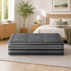 Double Mattress 35cm Hybrid Pocket Spring Euro Top Medium Firm Grey