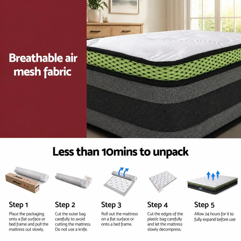 Double Mattress 30cm Cool Gel Foam Pocket Spring Grey Medium Firmness