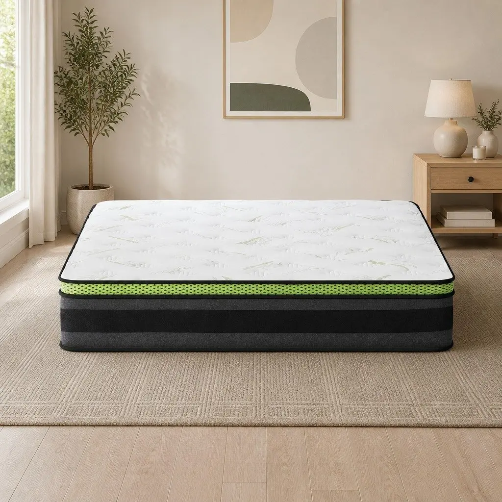 Queen Mattress Grey 30cm Cool Gel Foam Pocket Spring Medium Firm