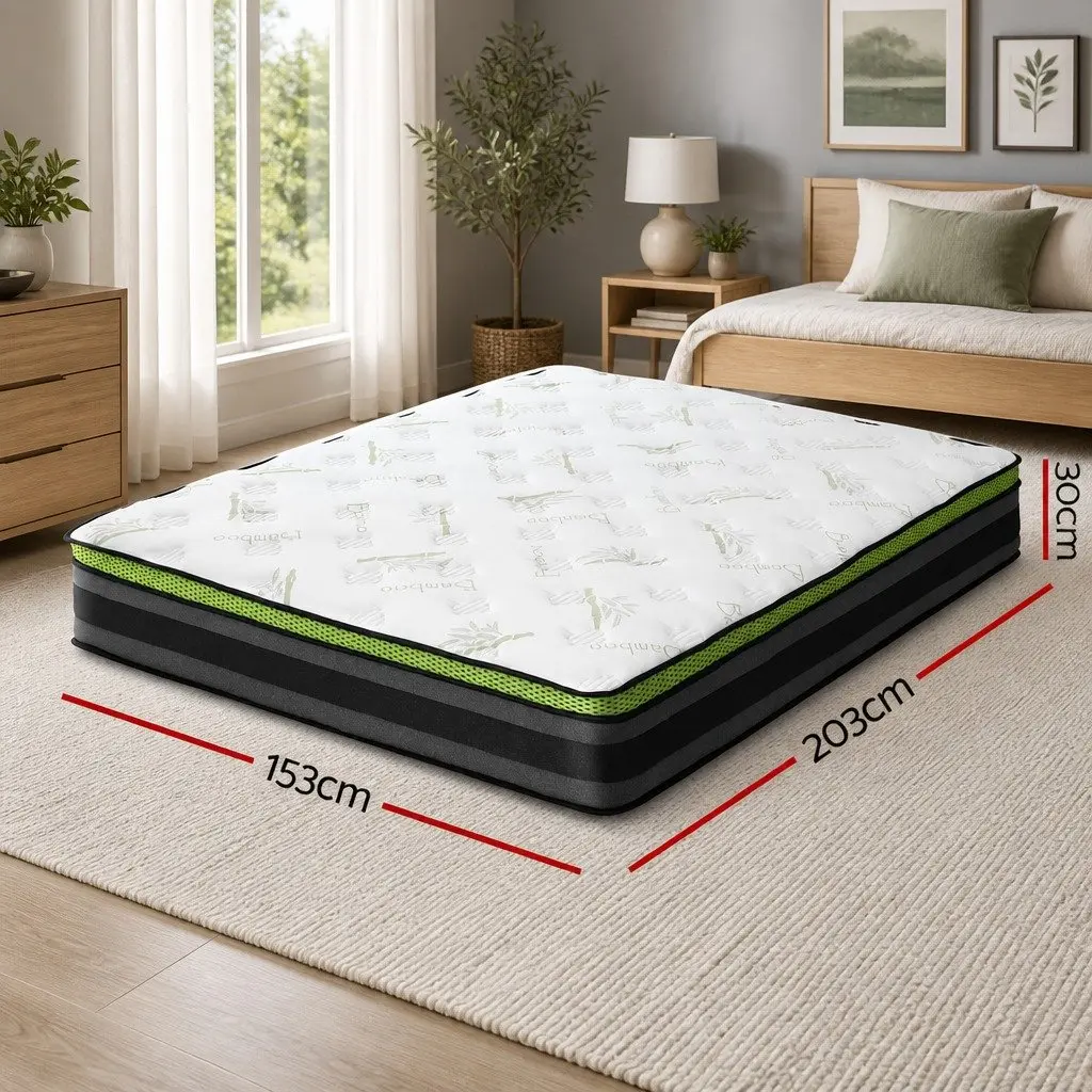 Queen Mattress Grey 30cm Cool Gel Foam Pocket Spring Medium Firm