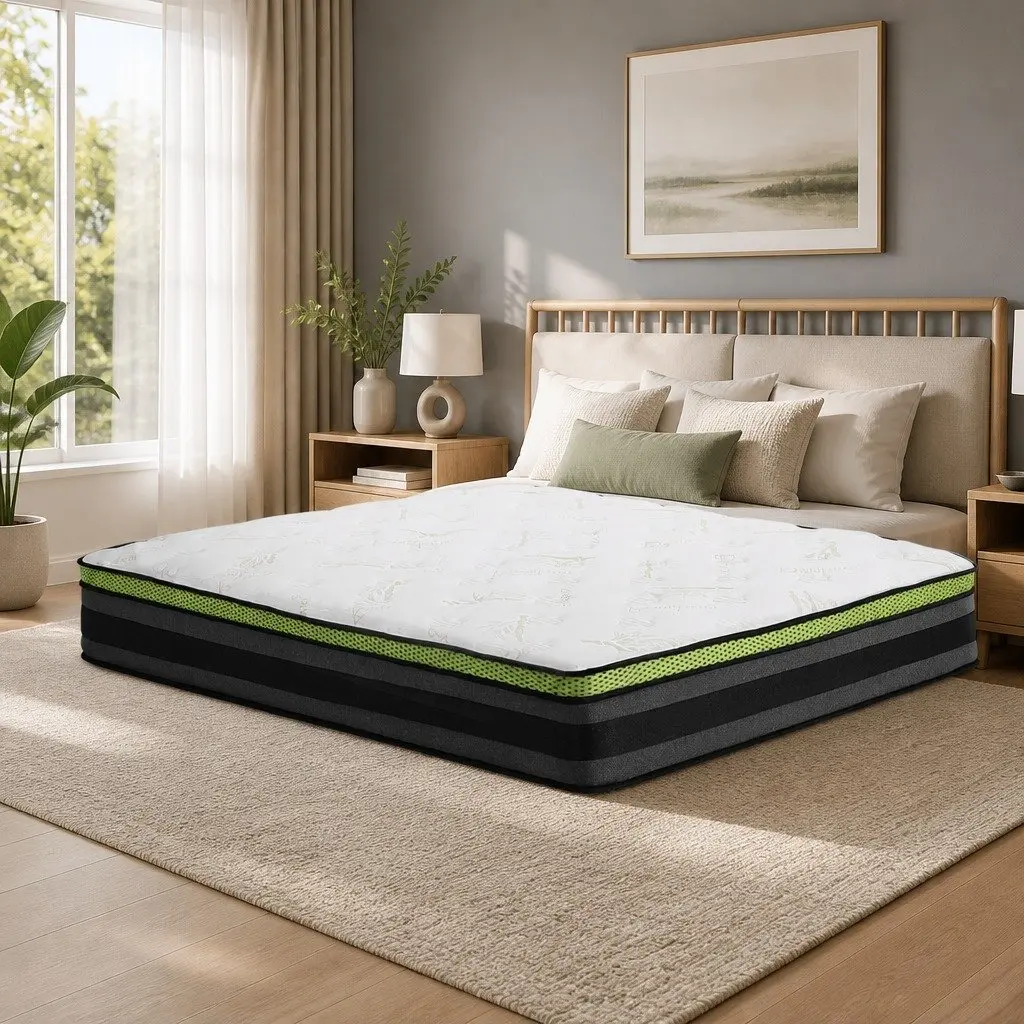 Queen Mattress Grey 30cm Cool Gel Foam Pocket Spring Medium Firm