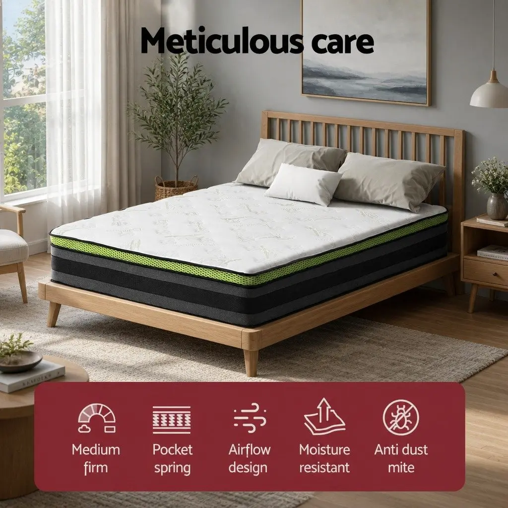 Queen Mattress Grey 30cm Cool Gel Foam Pocket Spring Medium Firm